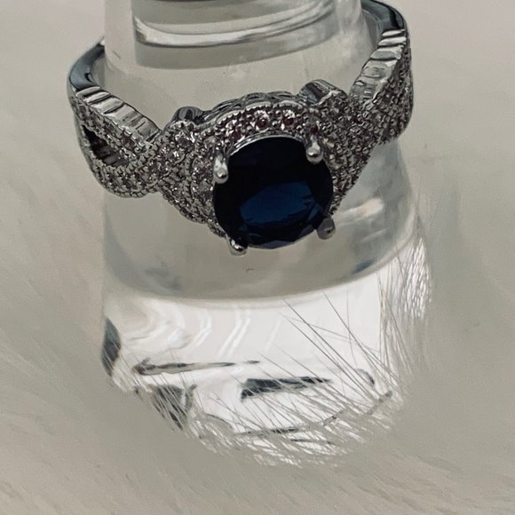 Two Silver Tone Fashion Rings with Blue and Clear Stone - Rectangle and Round - Picture 10 of 16